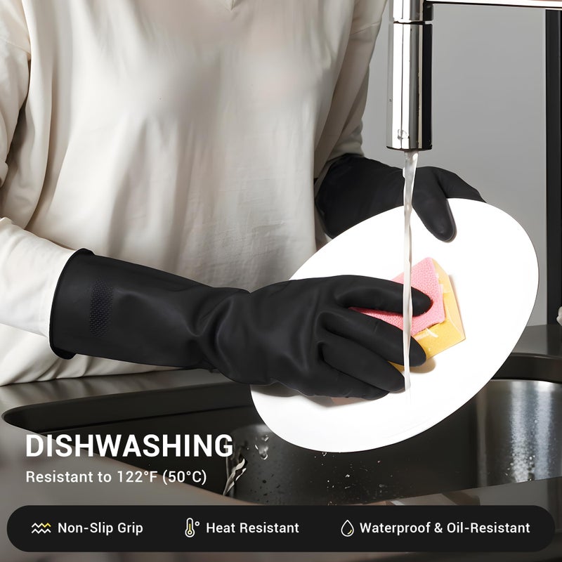 ThxToms 3 Pairs Dishwashing Gloves, Reusable Latex Cleaning Gloves for Housework Kitchen Bathroom, Durable Flexible & Anti-slip, Smooth Lining, Easy On & Off, Extra Large, Black - Image 4